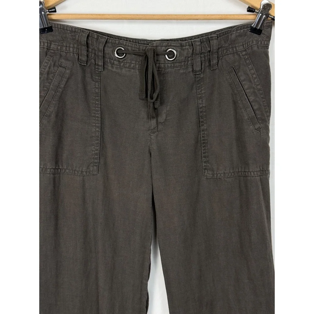 Banana Republic Linen Blend Pants Women's 8 Gray Drawstring‎ Wide Leg Utility